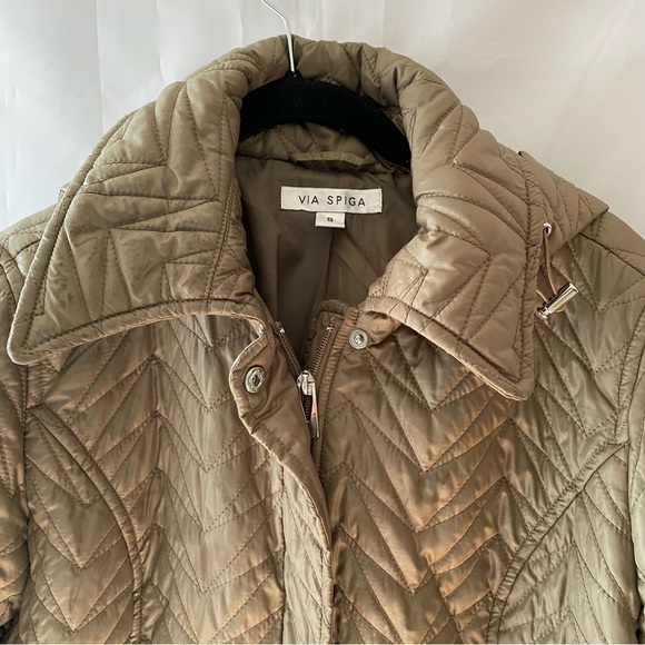 Via Spiga jacket zig zag quilted midi puffer SZ S. NWOT Color Sage. - Picture 12 of 15